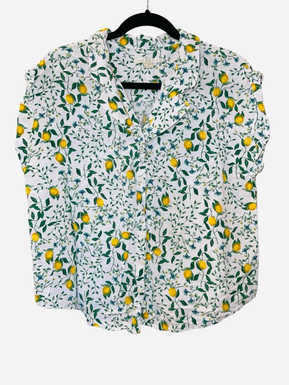 Cooper & Ella Women’s Lemon Floral Short Sleeve Shirt Top Blouse Size: XL